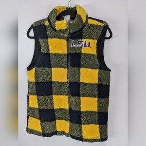 NWT PINK Victoria's Secret LSU Buffalo Plaid Fleece Vest